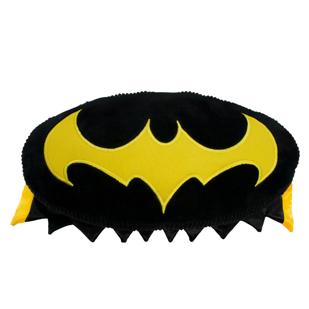 Dog Toy Squeaker Plush - DC Legion of Super-Pets Batman Dog Ace the Bat Hound Bat Logo with Cape Black Yellow Dog Toy Squeaky Plush DC Comics