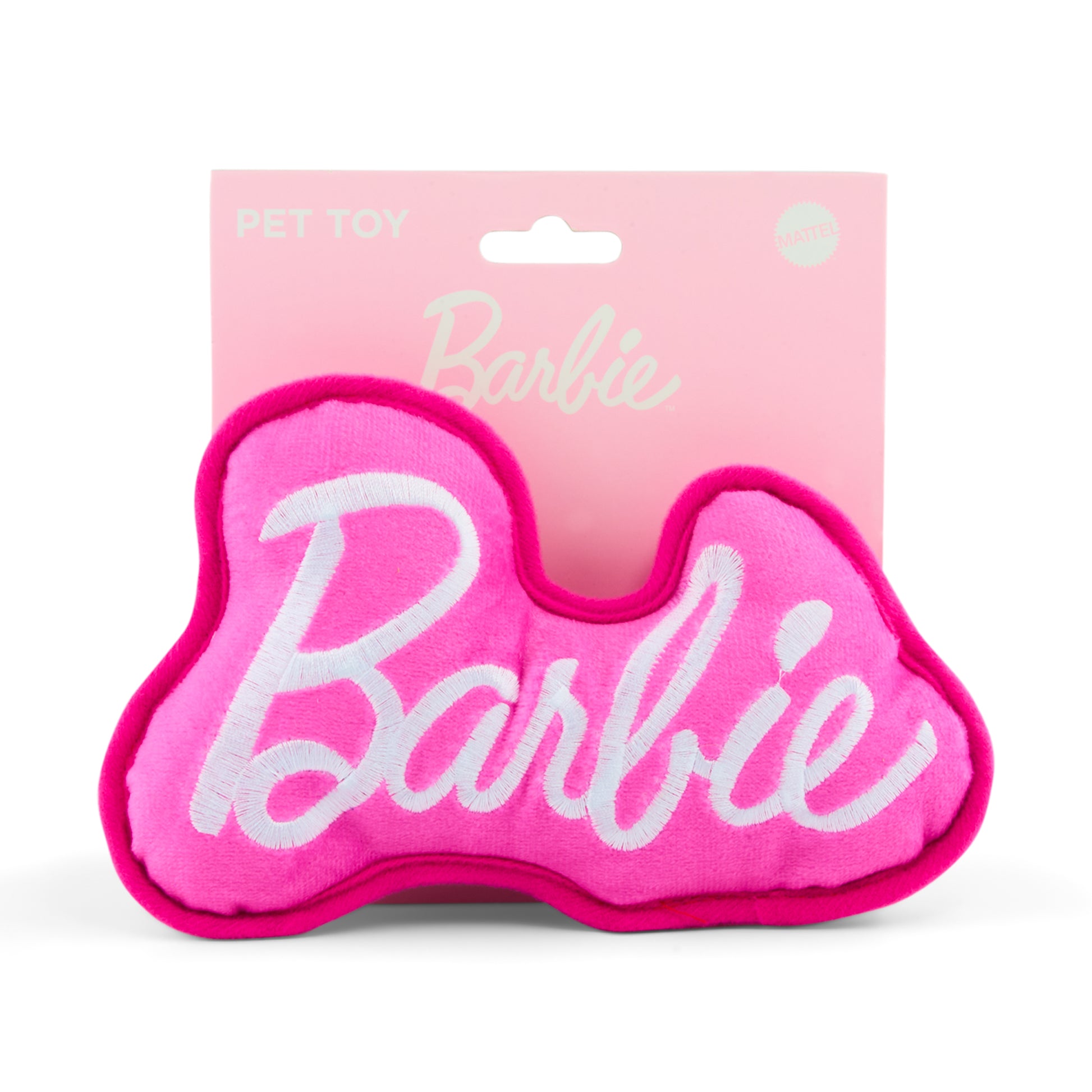 Dog Toy Squeaker Plush - Barbie Autograph Script Pink/White Dog Toy Squeaky Plush Barbie