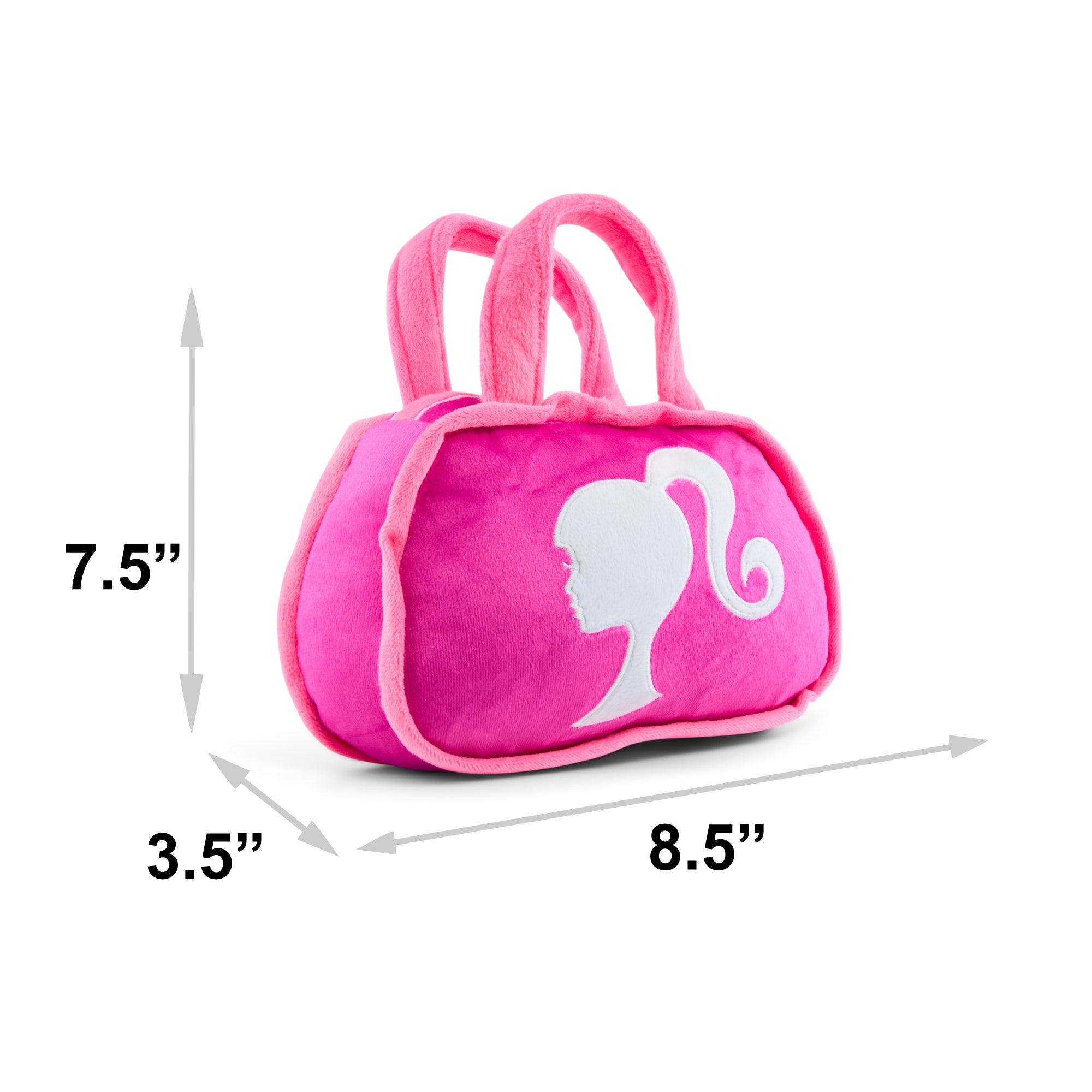 Dog Toy Squeaker Plush - Barbie Silhouette and Autograph Script Handbag Replica Pink/White Dog Toy Squeaky Plush Barbie