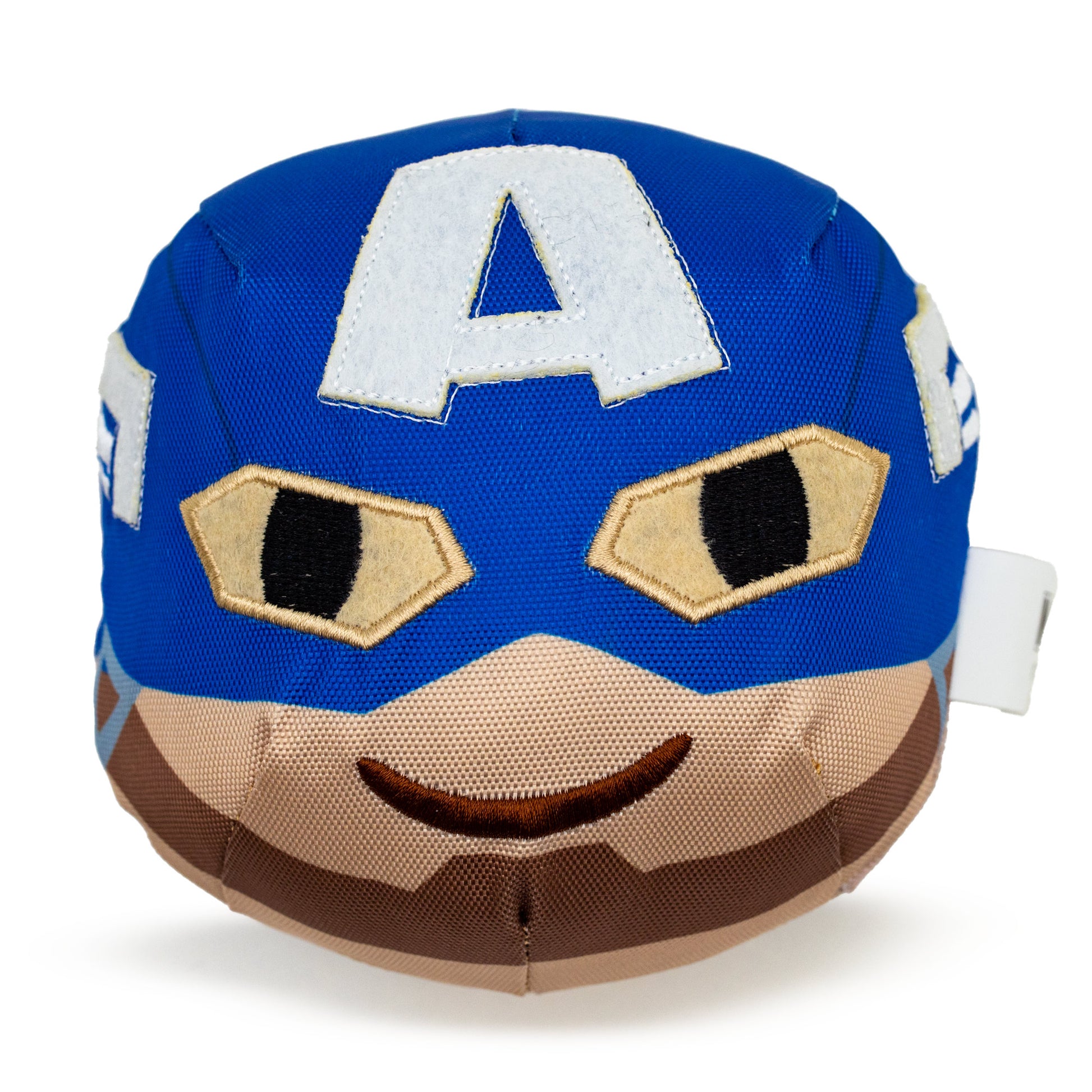 Dog Toy Ballistic Squeaker - Captain America Smiling Face Round Blue Dog Toy Squeaky Plush Marvel Comics