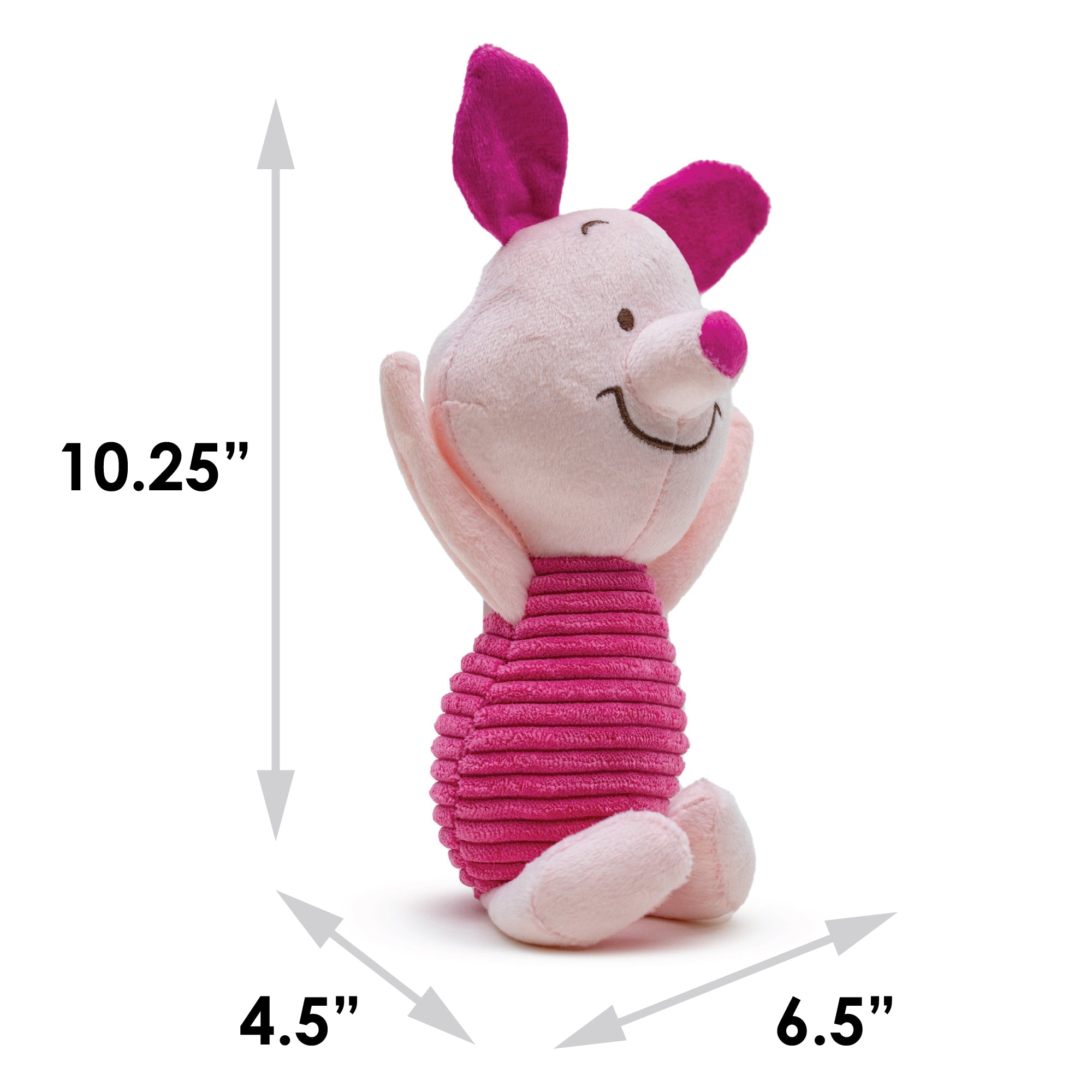 Dog Toy Squeaker Plush - Winnie the Pooh Piglet Arms Up Sitting Pose Dog Toy Squeaky Plush Disney