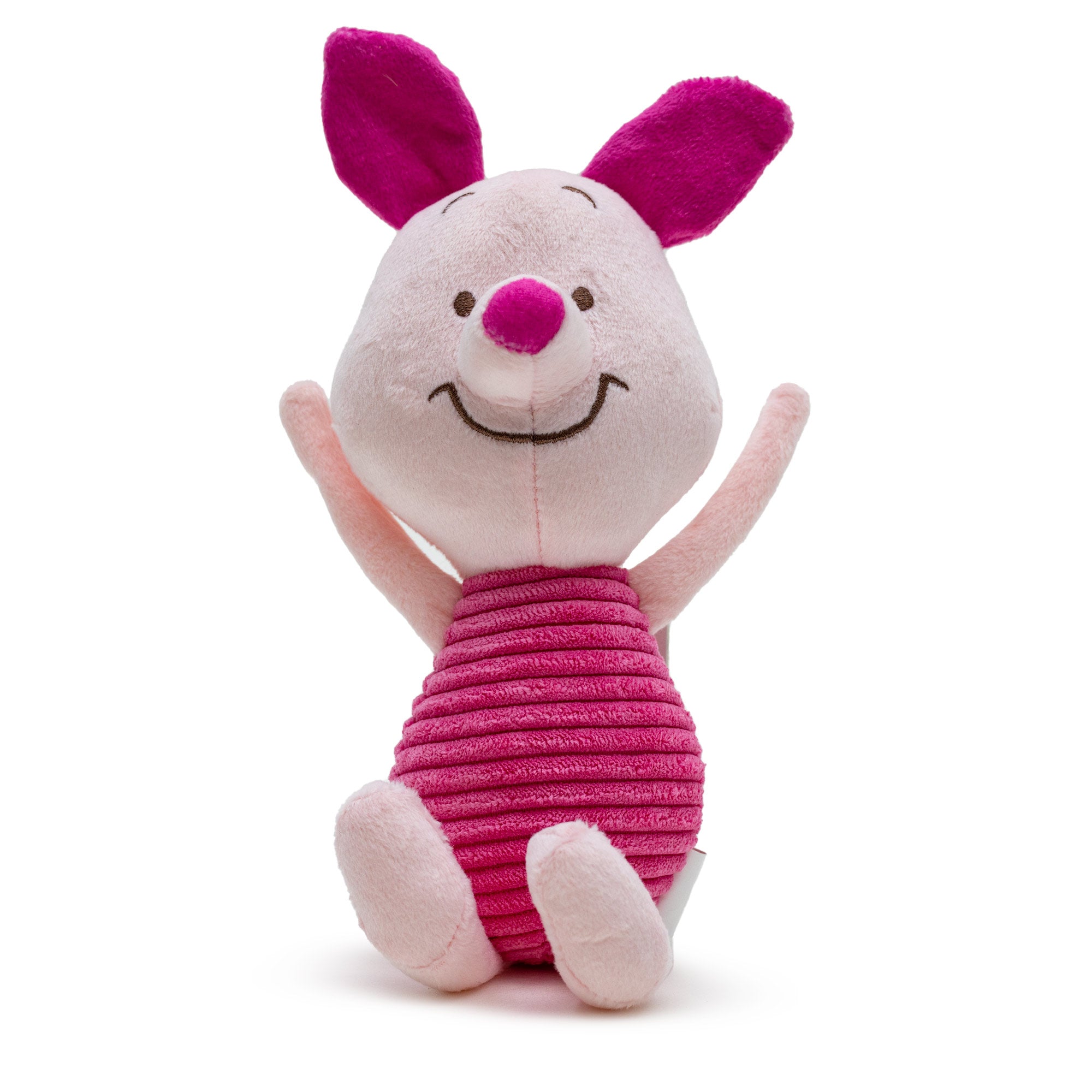 Dog Toy Squeaker Plush - Winnie the Pooh Piglet Arms Up Sitting Pose Dog Toy Squeaky Plush Disney