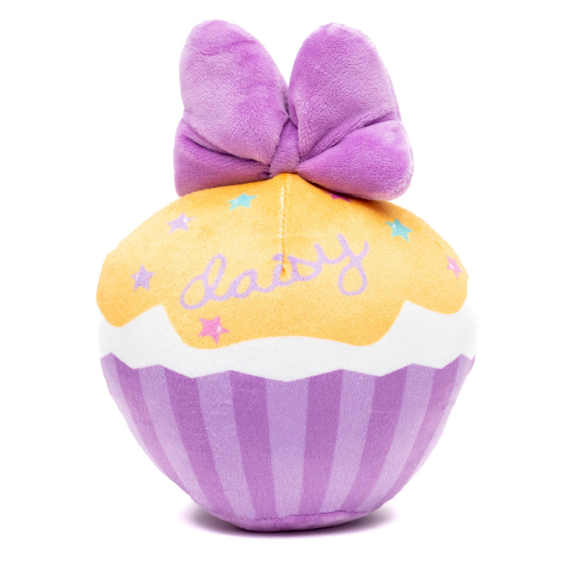 Dog Toy Squeaker Plush - Daisy Duck Script Cupcake with Pink Bow Dog Toy Squeaky Plush Disney