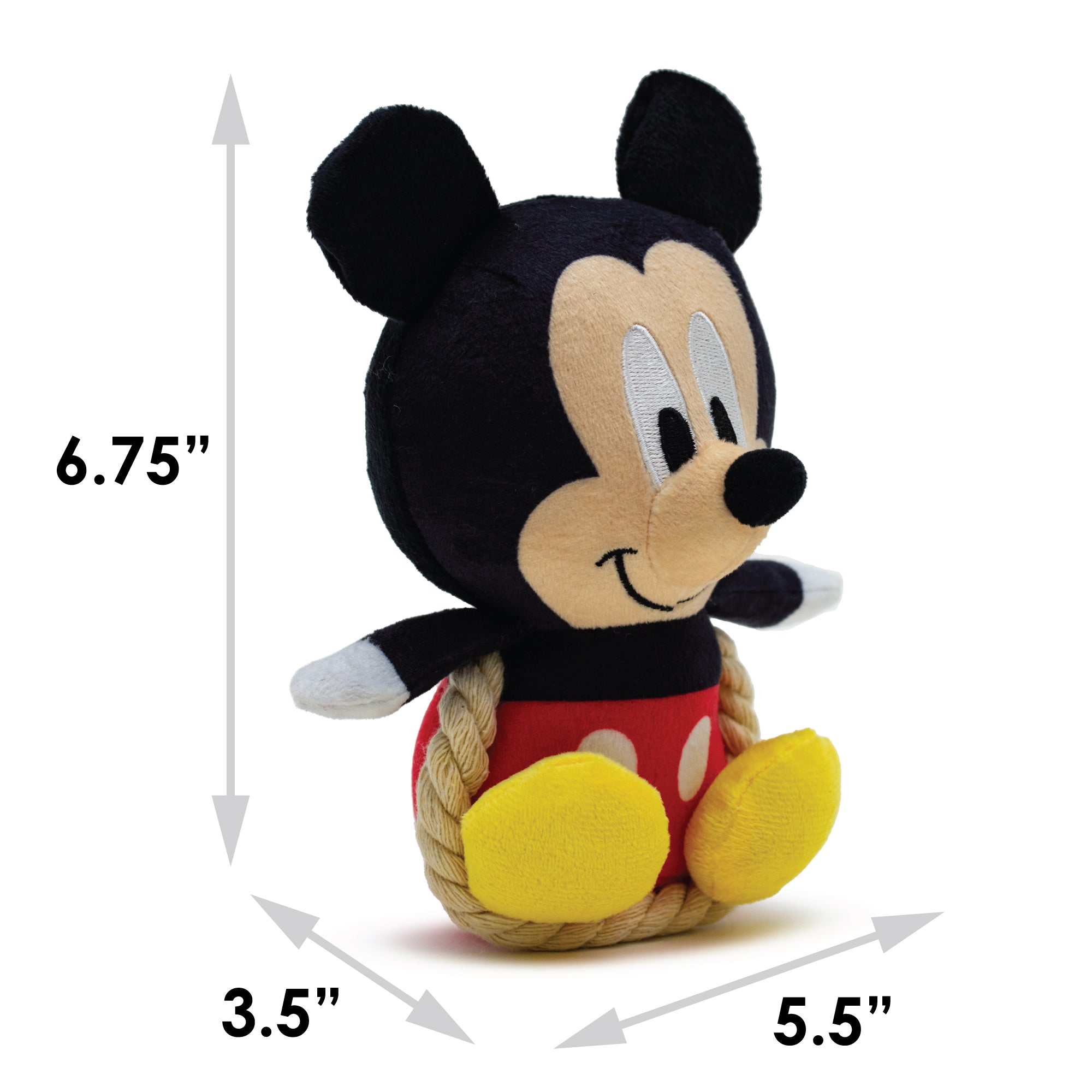 Dog Toy Squeaker Plush with Rope - Disney Mickey Mouse Chibi Sitting Pose Dog Toy Squeaky Plush Disney