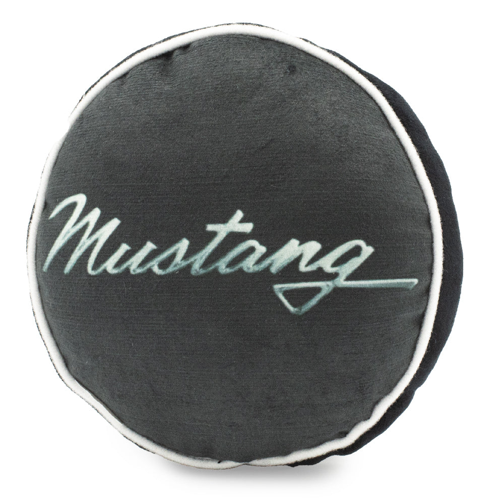Dog Toy Squeaker Plush - FORD MUSTANG Tri-Bar Logo Script Round Dog Toy Squeaky Plush Ford