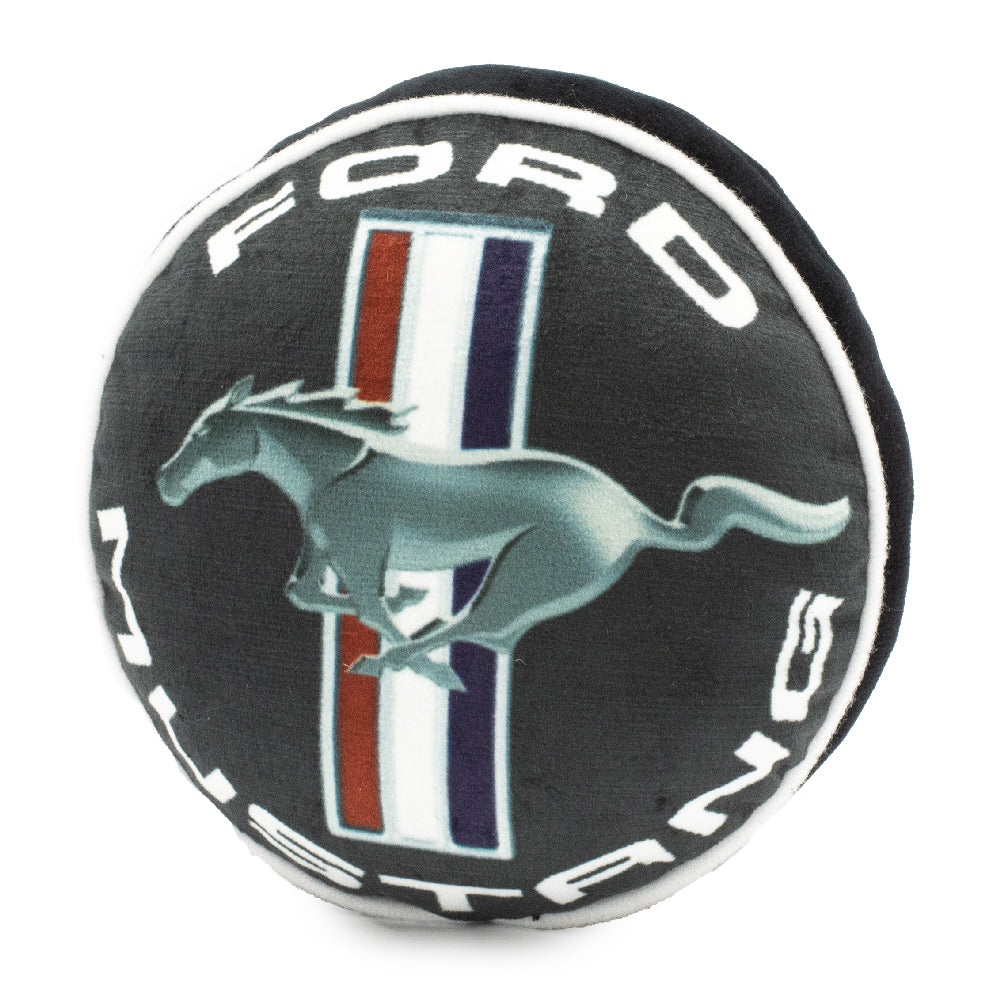 Dog Toy Squeaker Plush - FORD MUSTANG Tri-Bar Logo Script Round Dog Toy Squeaky Plush Ford