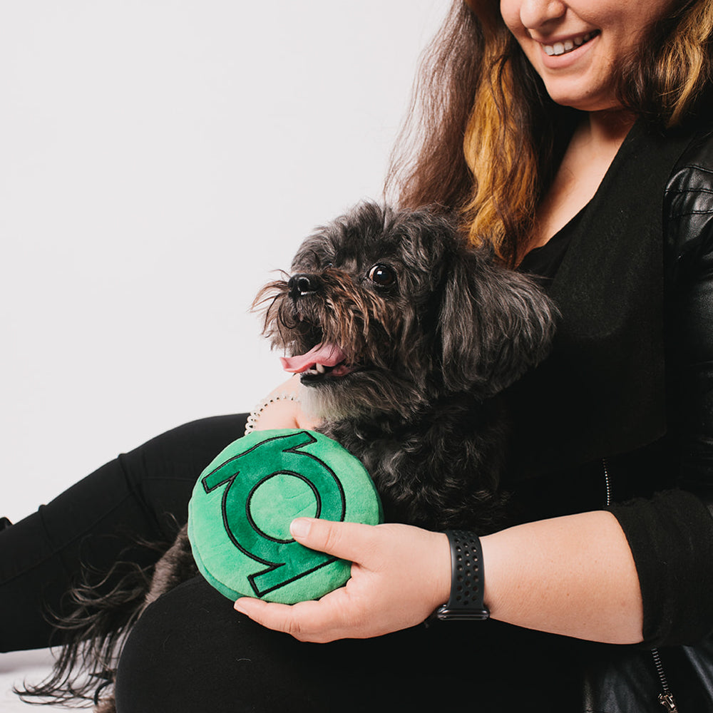 Dog Toy Squeaker Plush - Green Lantern Logo Round Dog Toy Squeaky Plush DC Comics