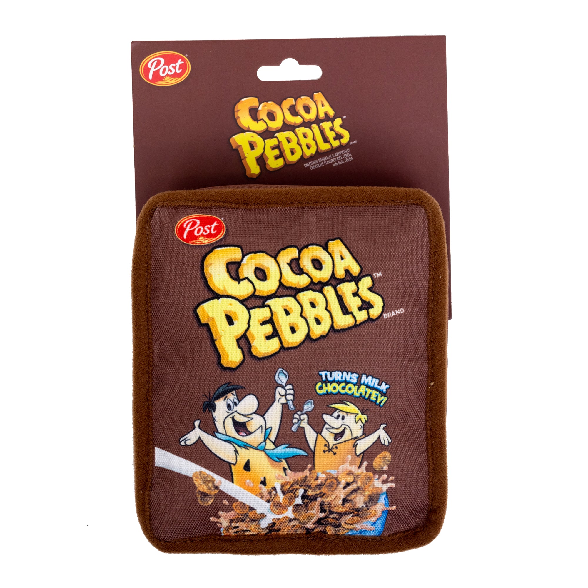 Dog Toy Squeaker Plush - Cocoa Pebbles Fred Flintstone and Barney Rubble Cereal Box Replica Dog Toy Squeaky Plush Hanna Barbera and Post Pebbles Cereal