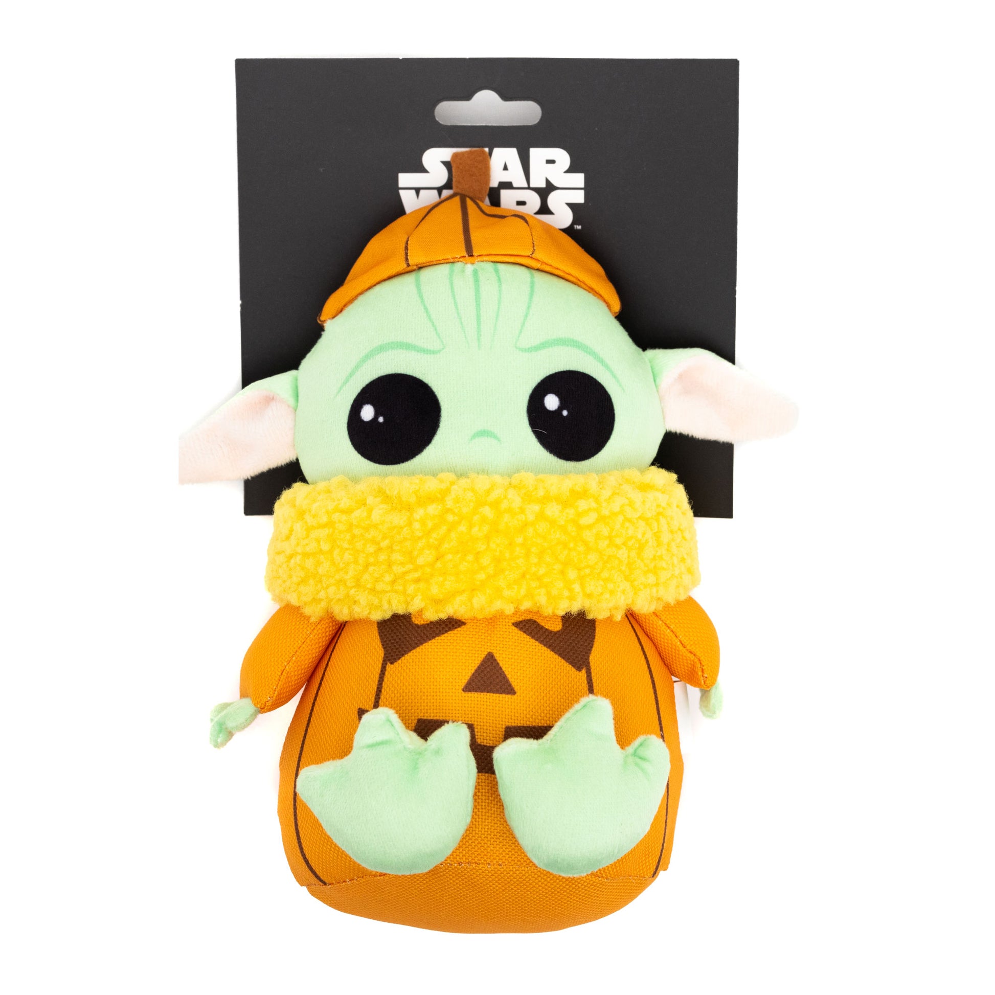 Dog Toy Squeaker Plush - Star Wars Halloween Grogu Pumpkin Sitting Pose Dog Toy Squeaky Plush Star Wars