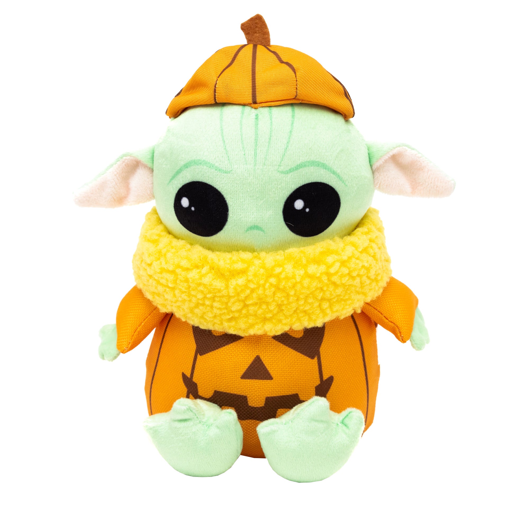 Dog Toy Squeaker Plush - Star Wars Halloween Grogu Pumpkin Sitting Pose Dog Toy Squeaky Plush Star Wars