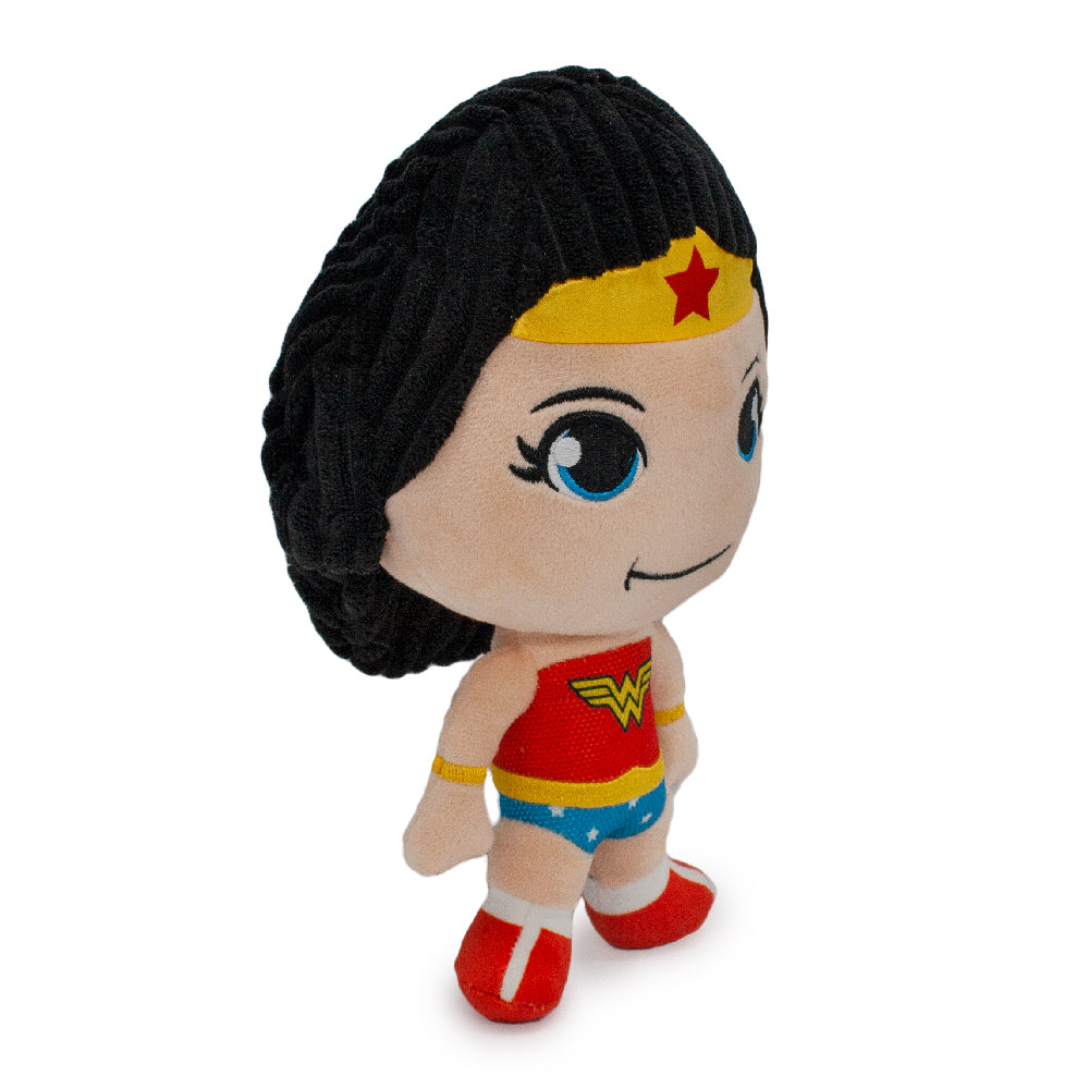 Dog Toy Squeaker Plush - Wonder Woman Full Body Standing Pose with Corduroy Hair Dog Toy Squeaky Plush DC Comics