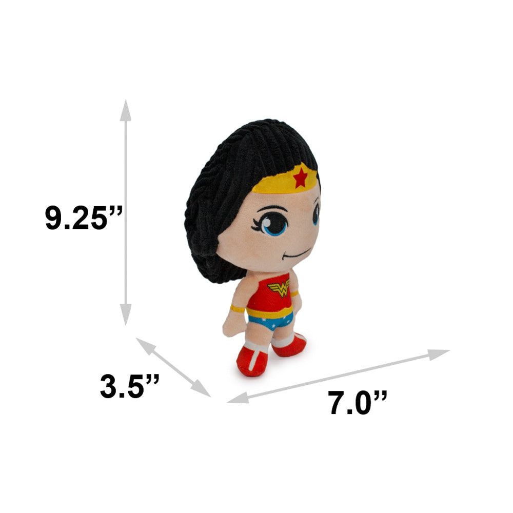 Dog Toy Squeaker Plush - Wonder Woman Full Body Standing Pose with Corduroy Hair Dog Toy Squeaky Plush DC Comics