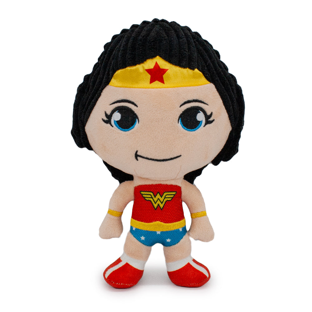 Dog Toy Squeaker Plush - Wonder Woman Full Body Standing Pose with Corduroy Hair Dog Toy Squeaky Plush DC Comics