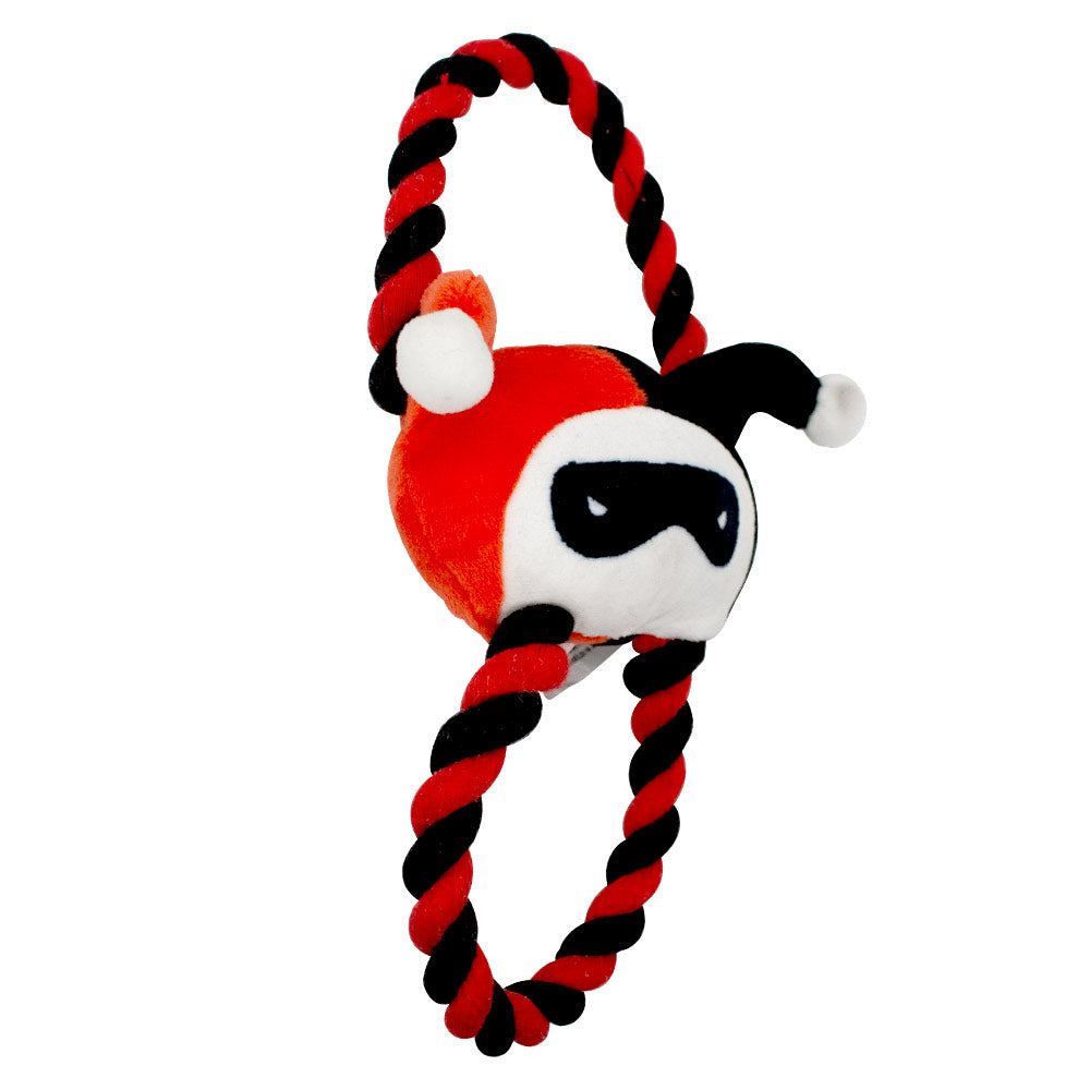 Dog Toy Plush Rope Toy - Harley Quinn Face Plush + Black Red Round Ropes Dog Toy Rope Toy DC Comics