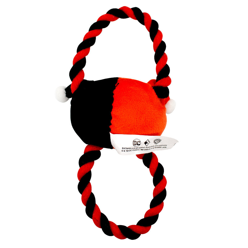 Dog Toy Plush Rope Toy - Harley Quinn Face Plush + Black Red Round Ropes Dog Toy Rope Toy DC Comics