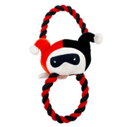 Dog Toy Plush Rope Toy - Harley Quinn Face Plush + Black Red Round Ropes Dog Toy Rope Toy DC Comics