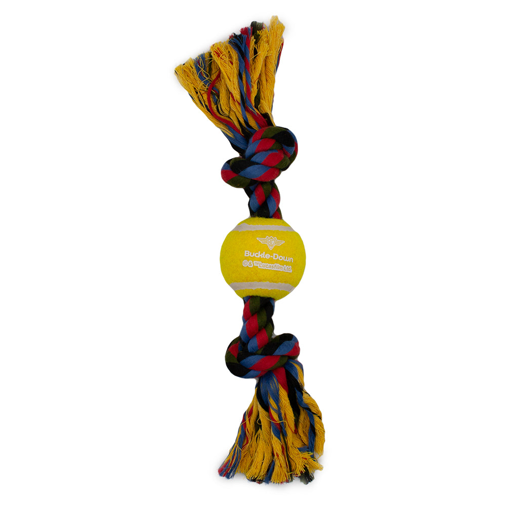 Dog Toy Tennis Ball Rope Toy - Star Wars C3-PO Face Yellow + Multi Color Rope Dog Toy Rope Toy Star Wars