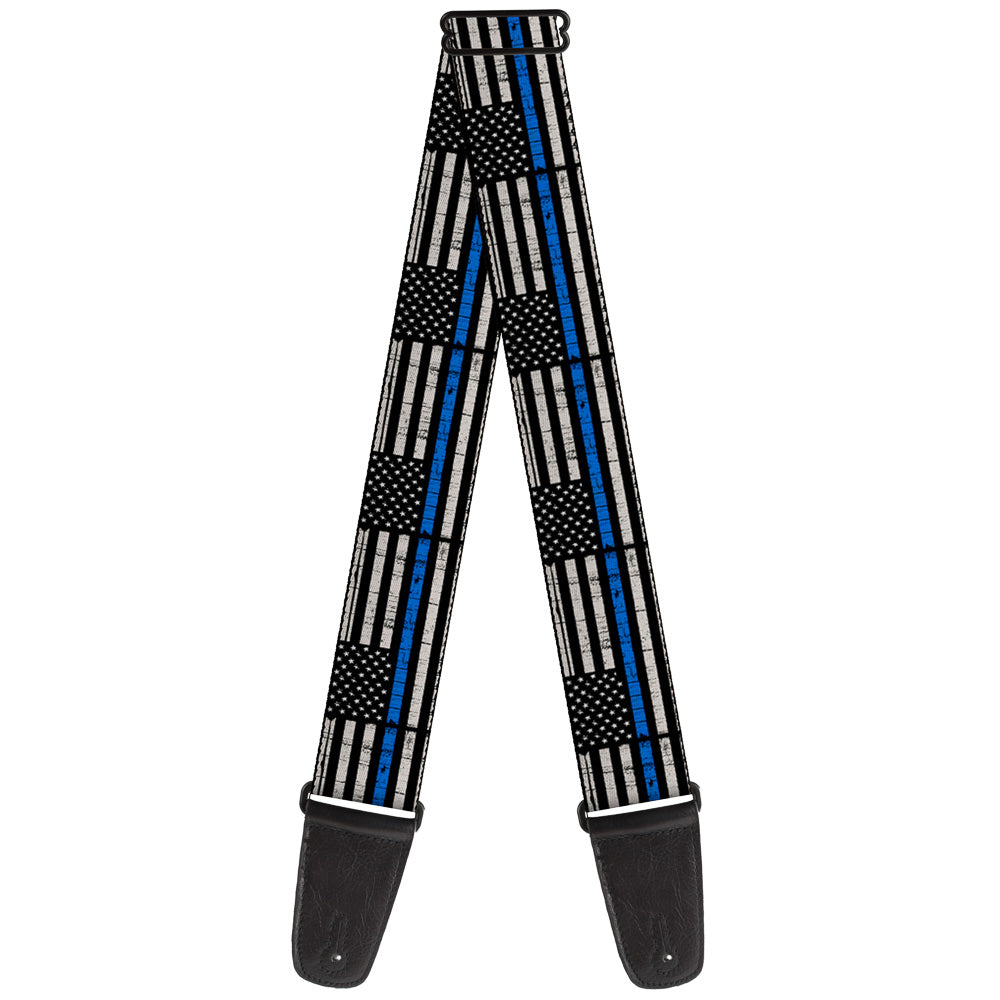 Guitar Strap - Thin Blue Line Flag Weathered Black/Gray/Blue Guitar Straps Buckle-Down