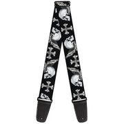 Guitar Strap - BD Skulls w Wings Black White Guitar Straps Buckle-Down