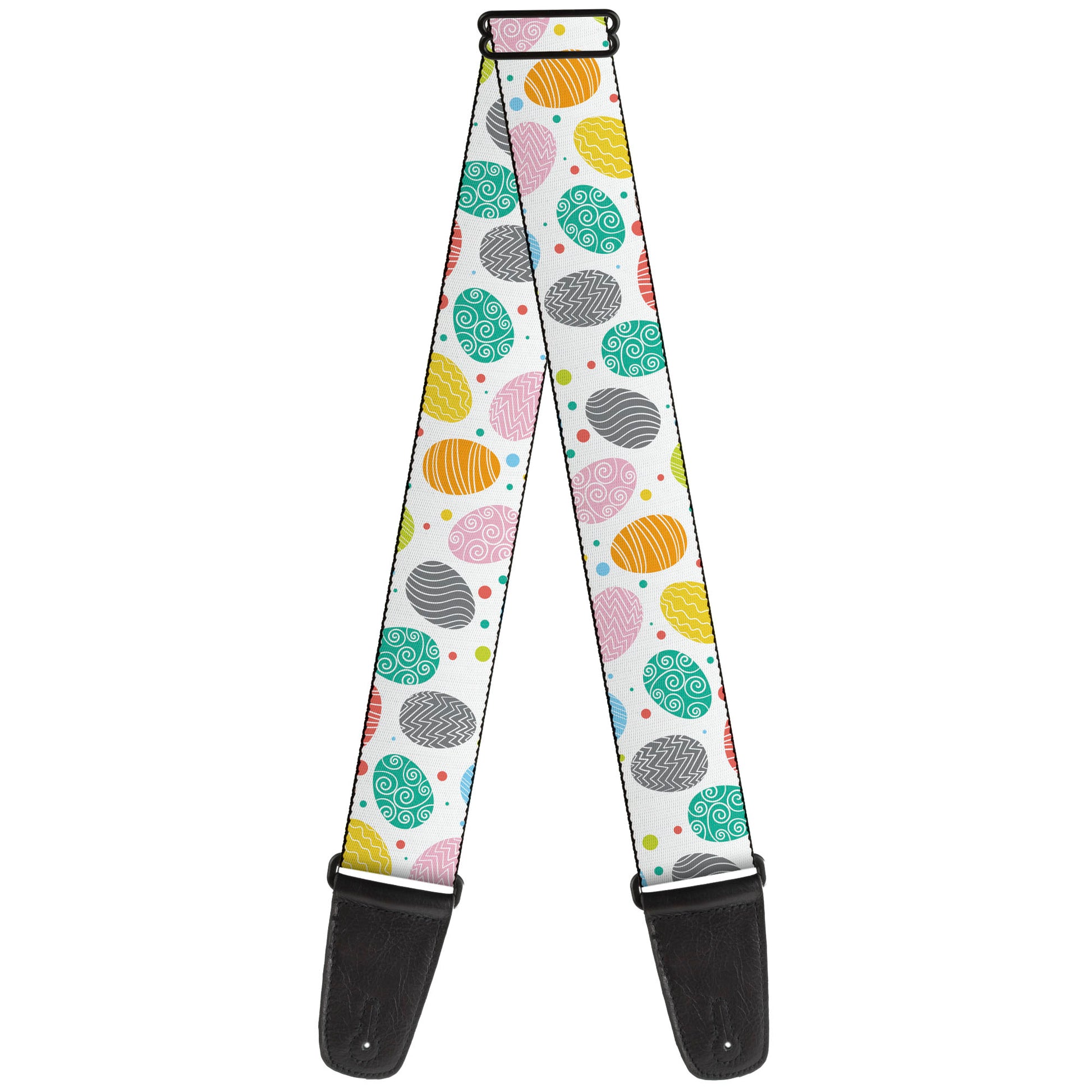 Guitar Strap - Easter Eggs Decorated Eggs Scattered White/Multi Color Guitar Straps Buckle-Down