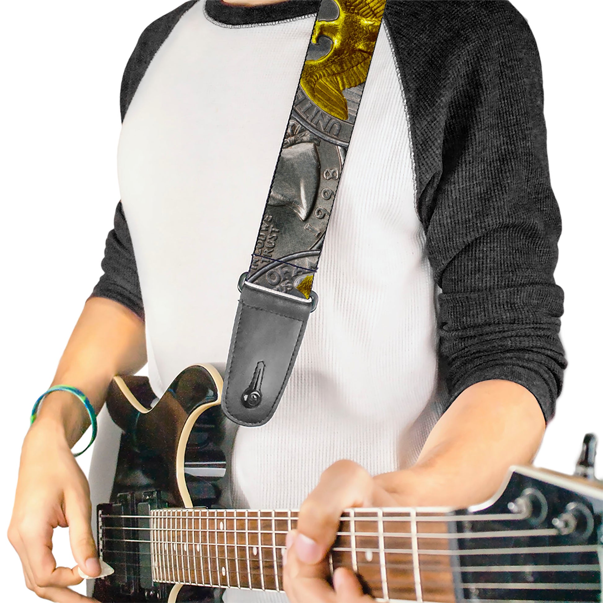 Guitar Strap - Quarter Coins Stacked Silvery Gray/Golden Yellow Guitar Straps Buckle-Down