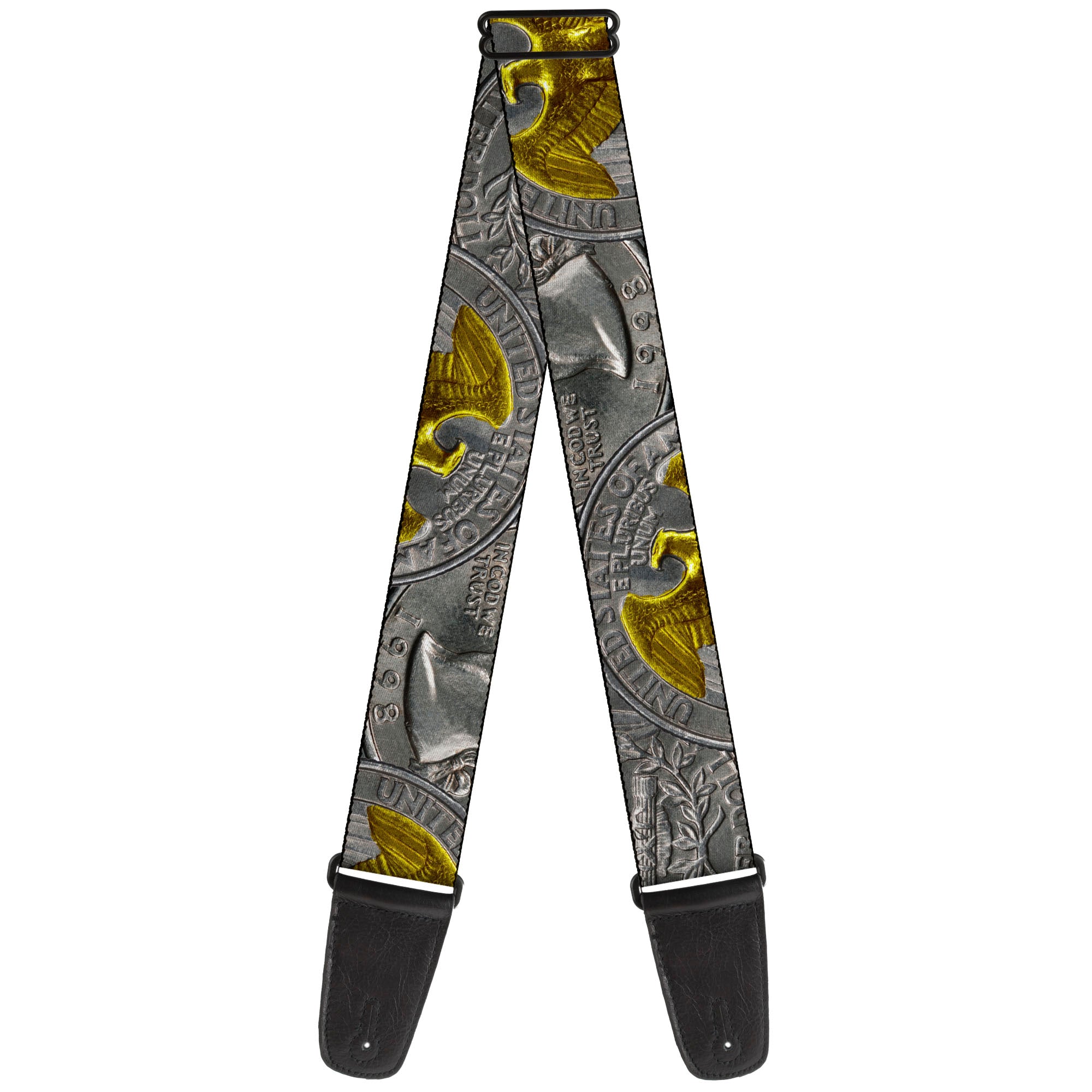 Guitar Strap - Quarter Coins Stacked Silvery Gray/Golden Yellow Guitar Straps Buckle-Down