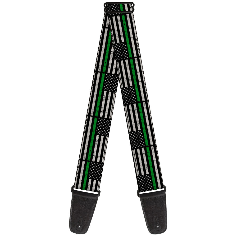Guitar Strap - Thin Green Line Flag Weathered Black/Gray/Green Guitar Straps Buckle-Down