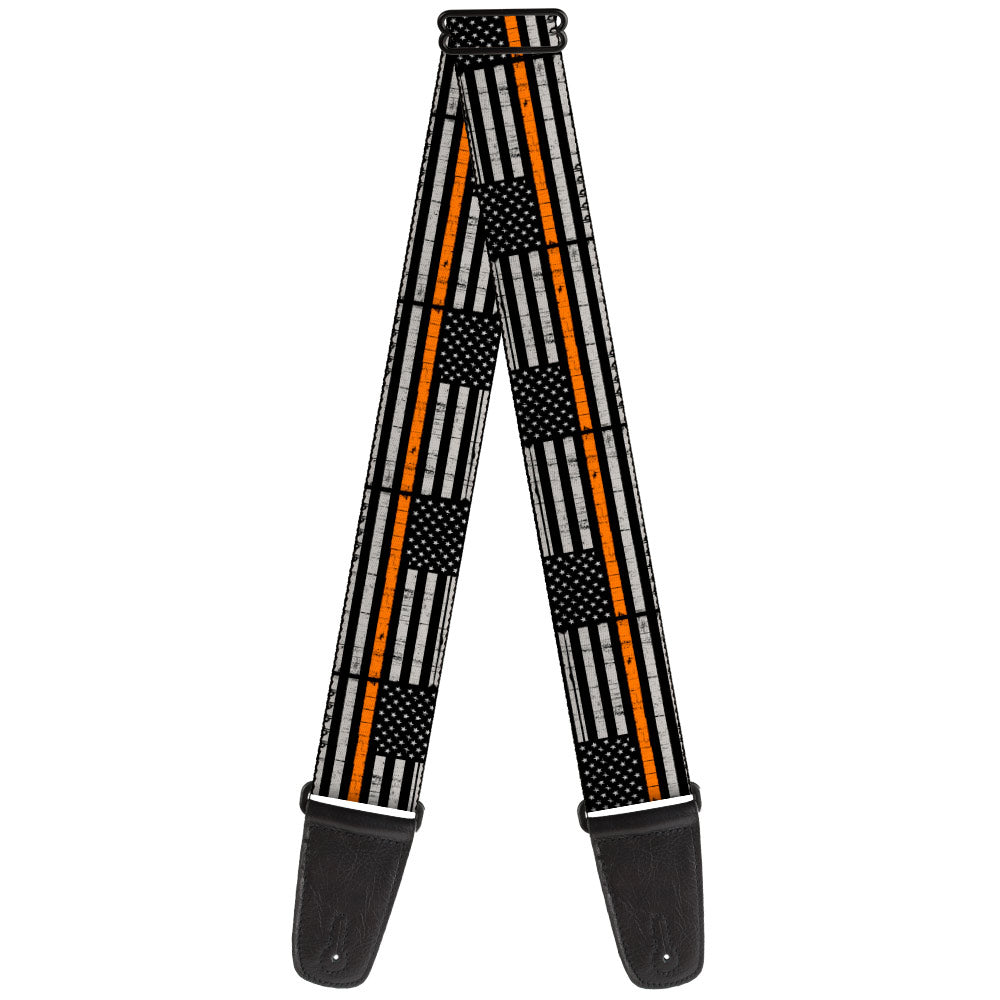 Guitar Strap - Thin Orange Line Flag Weathered Black/Gray/Orange Guitar Straps Buckle-Down