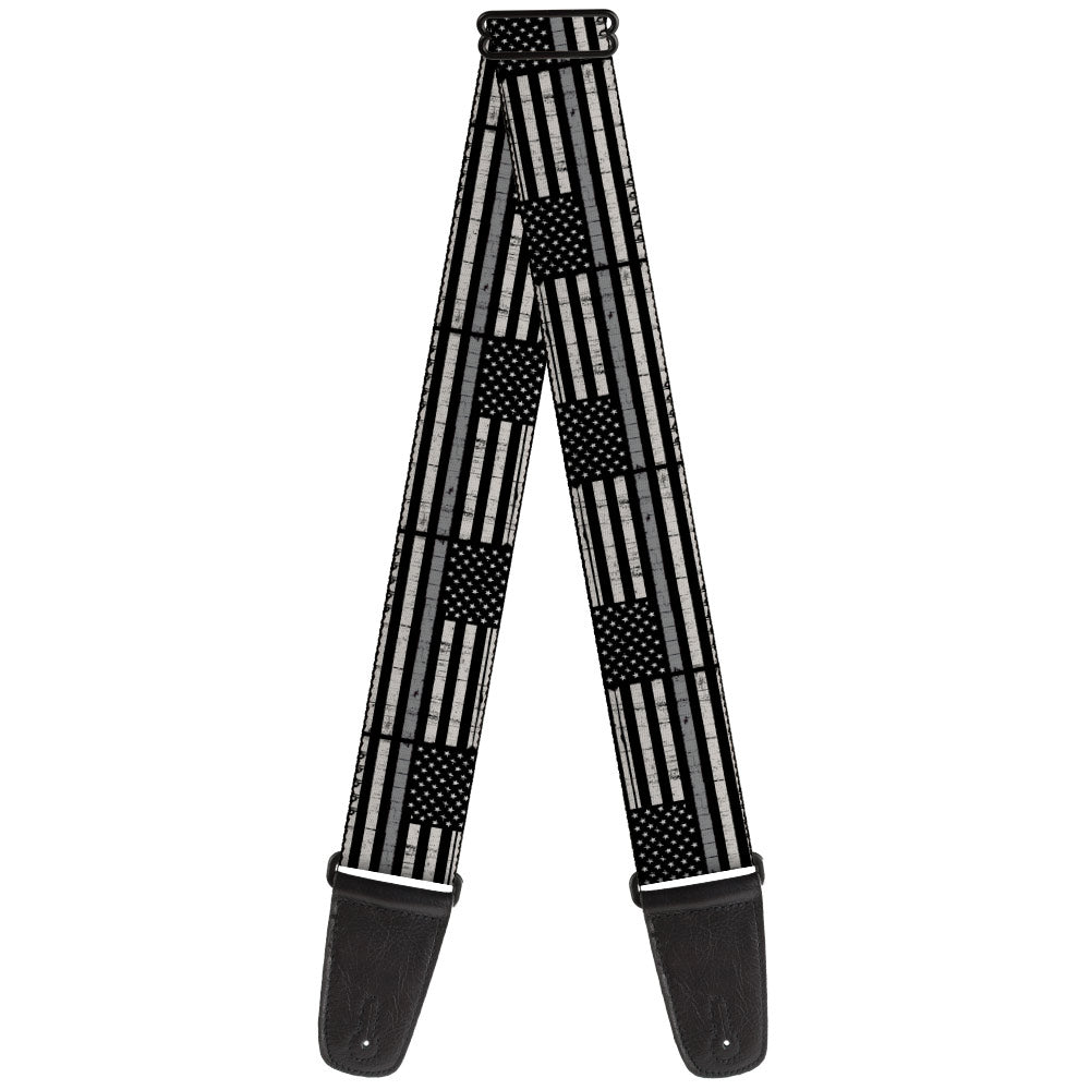 Guitar Strap - Thin Gray Line Flag Weathered Black/Grays Guitar Straps Buckle-Down