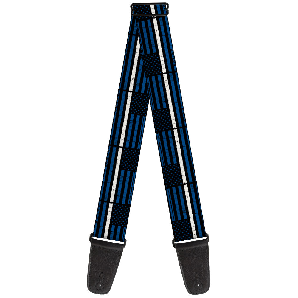 Guitar Strap - Thin White Line Flag Weathered Black/Blue/White Guitar Straps Buckle-Down