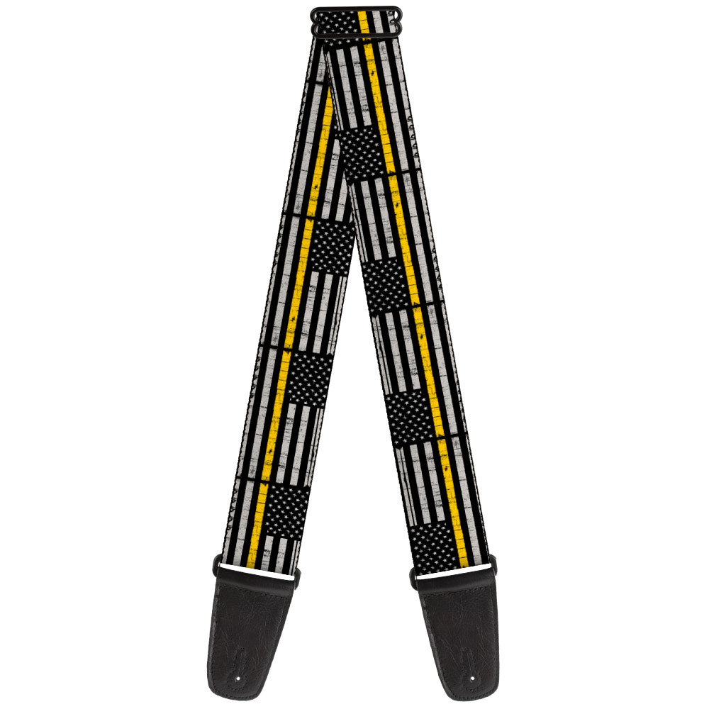 Guitar Strap - Thin Yellow Line Flag Weathered Black/Gray/Yellow Guitar Straps Buckle-Down