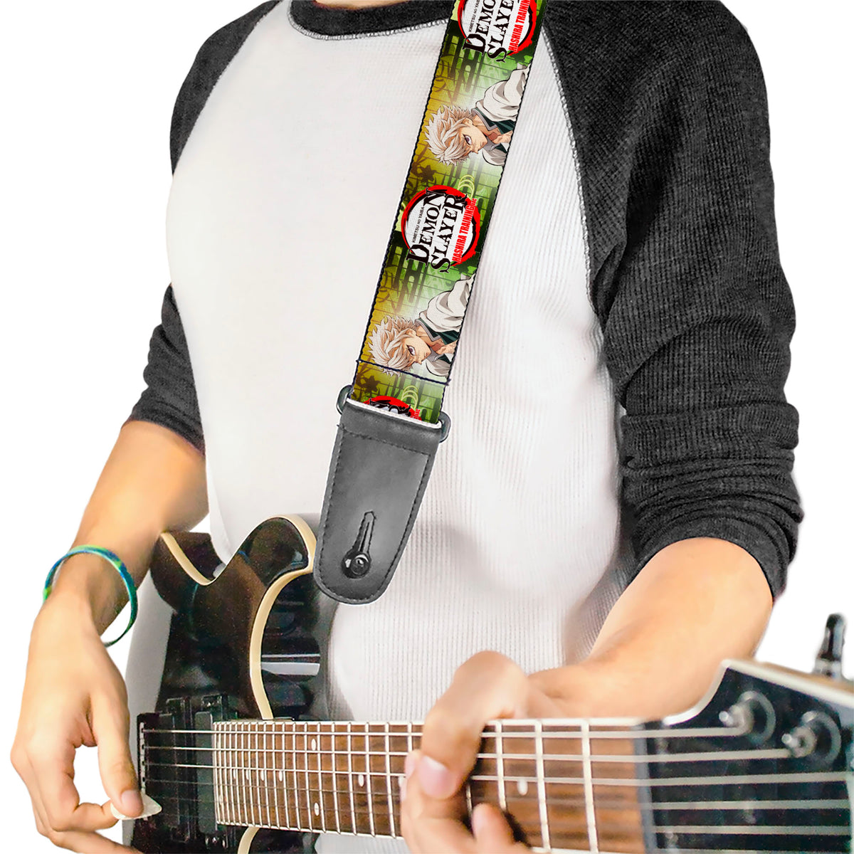 Guitar Strap - DEMON SLAYER Sanemi Shinazugawa Pose and Title Logo Guitar Straps Demon Slayer