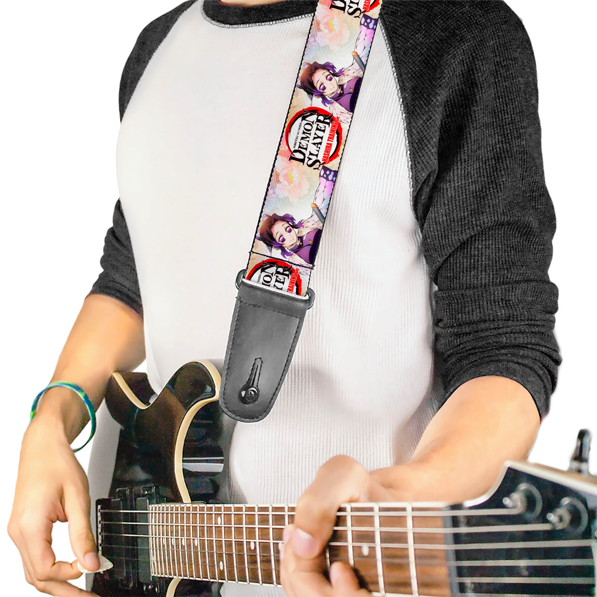Guitar Strap - DEMON SLAYER Shinobu Kocho Pose and Title Logo Guitar Straps Demon Slayer