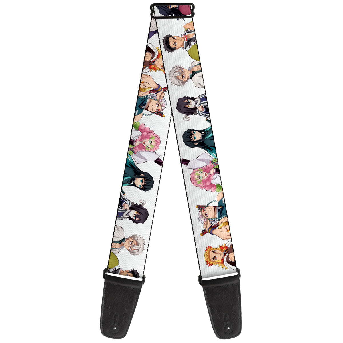 Guitar Strap - Demon Slayer Nine Character Poses White Guitar Straps Demon Slayer