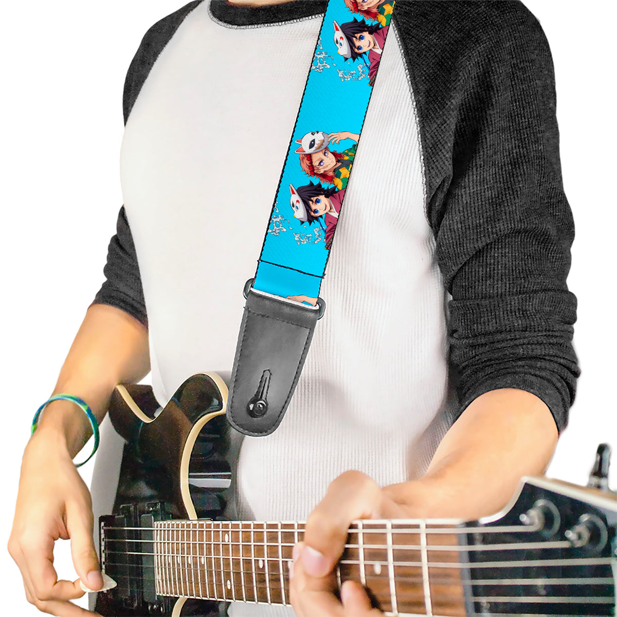 Guitar Strap - Demon Slayer Giyu and Sabito Warding Mask Pose Blue Guitar Straps Demon Slayer