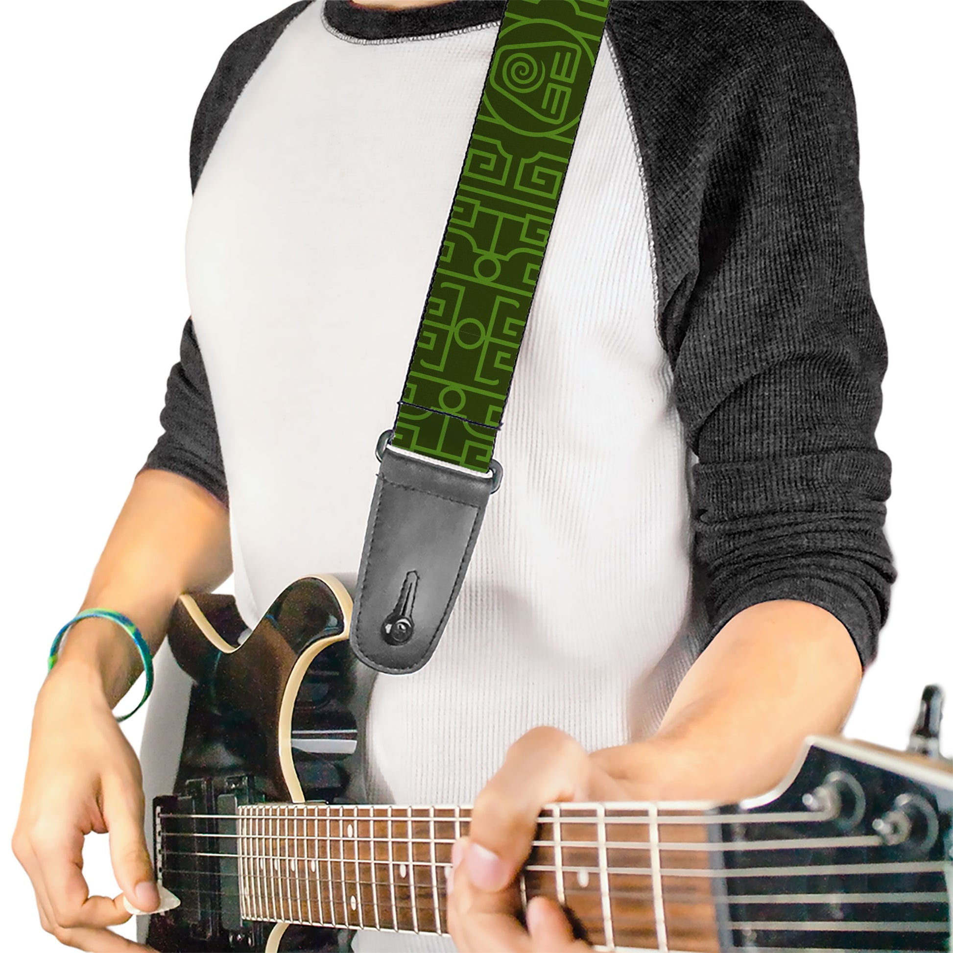 Guitar Strap - Avatar Last Airbender Earth Element Symbol Black/Olive Green Guitar Straps Avatar The Last Airbender