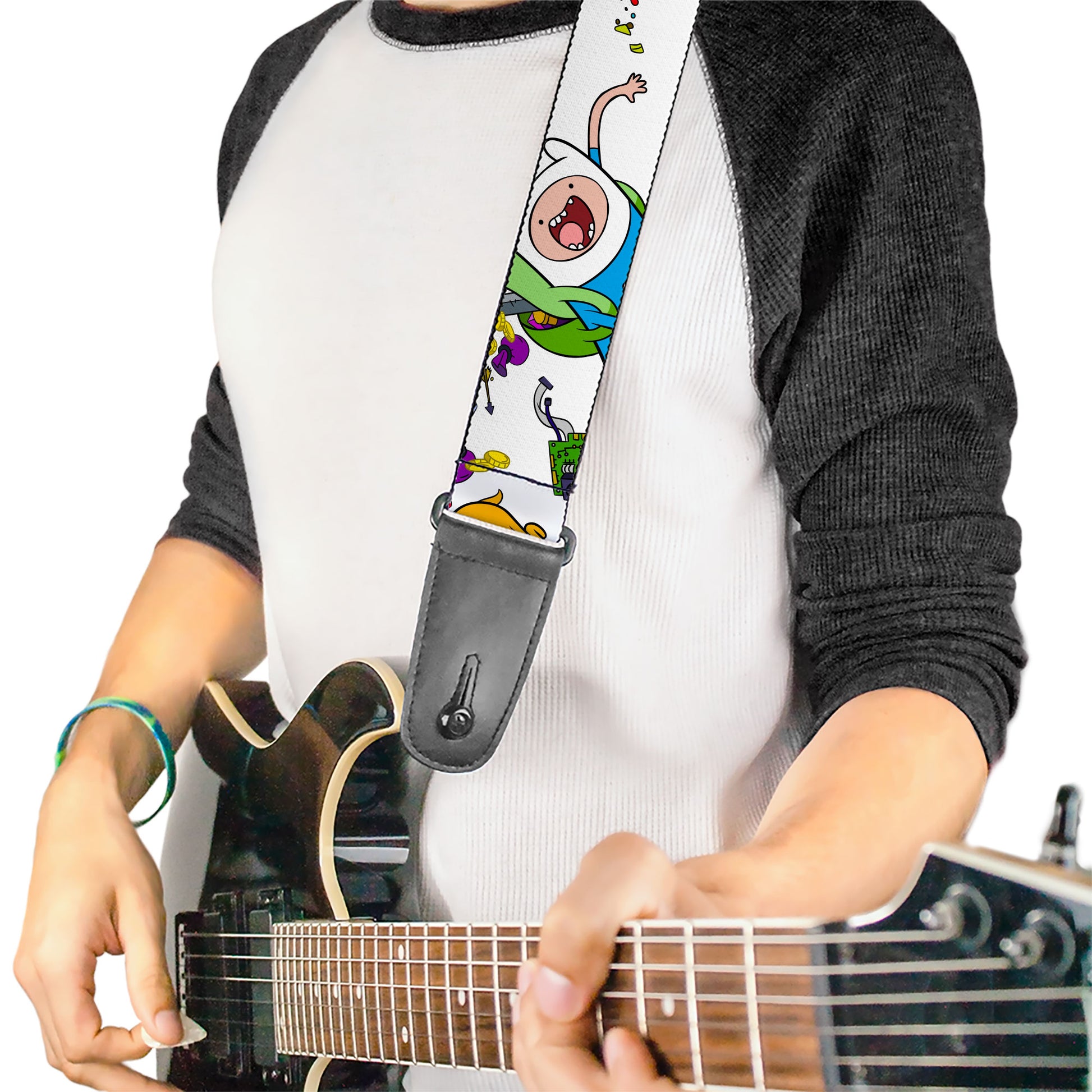 Guitar Strap - Adventure Time Jake and Finn Open Pack Pose White Guitar Straps Adventure Time