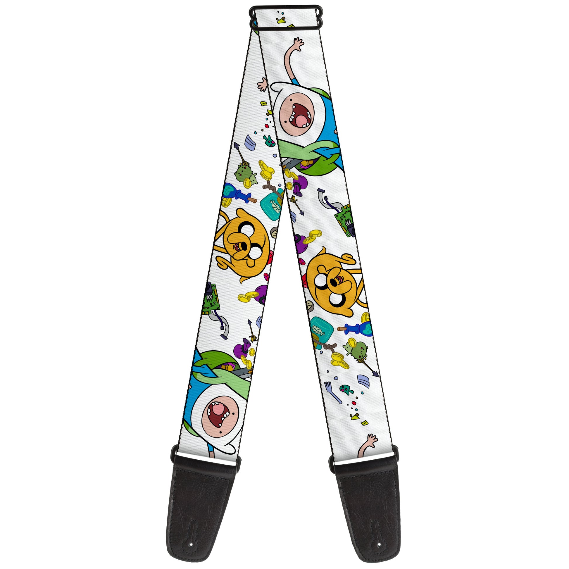 Guitar Strap - Adventure Time Jake and Finn Open Pack Pose White Guitar Straps Adventure Time