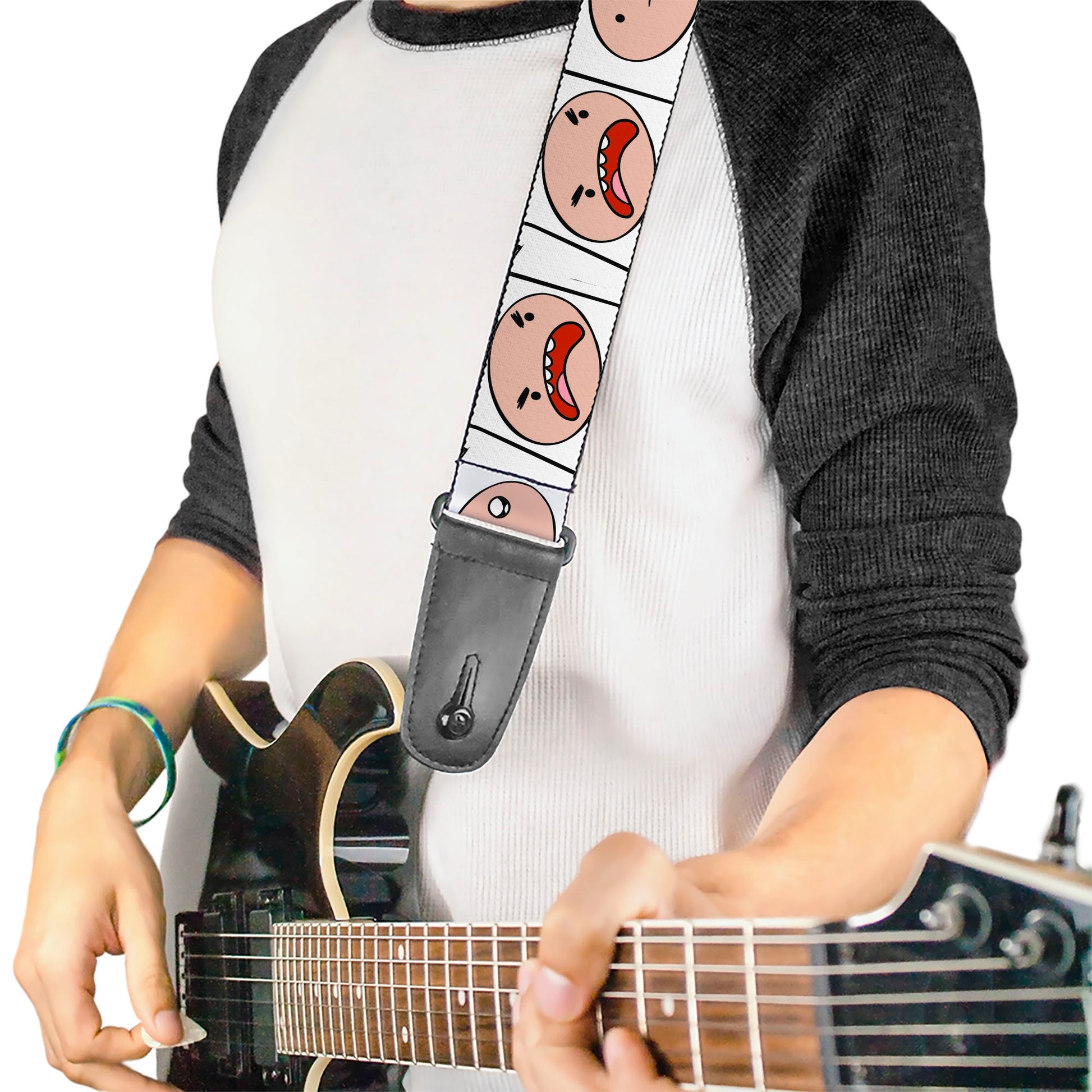Guitar Strap - Adventure Time Finn Expression Blocks White Guitar Straps Adventure Time