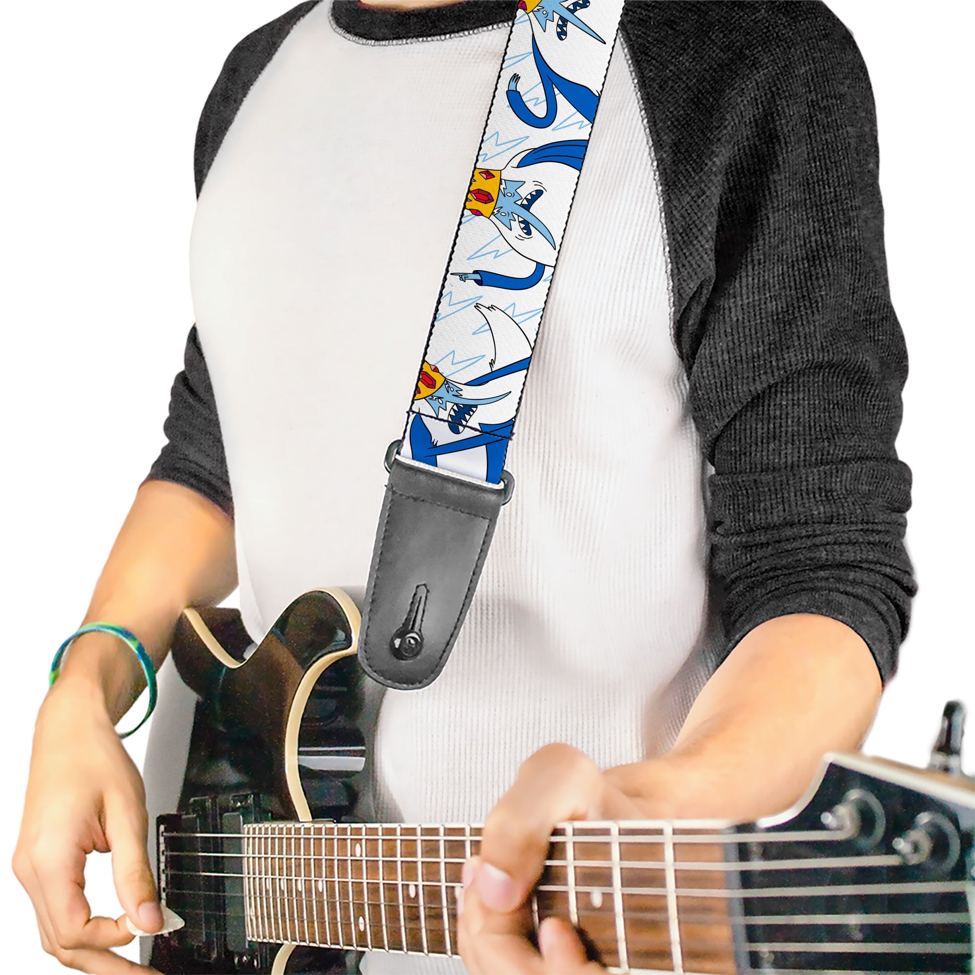Guitar Strap - Adventure Time Ice King Poses and Bolts White/Blue Guitar Straps Adventure Time
