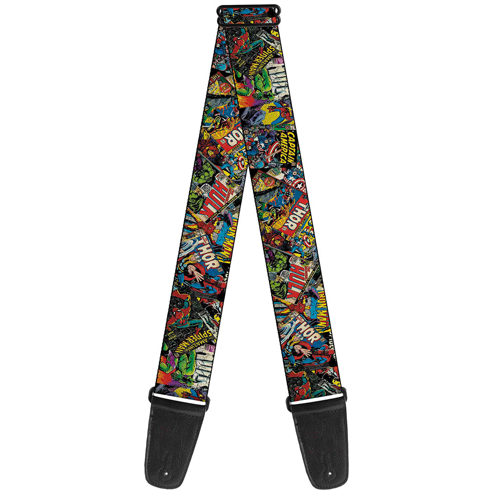 MARVEL COMICS Guitar Strap - Retro Marvel Comic Books Stacked CLOSE-UP Guitar Straps Marvel Comics
