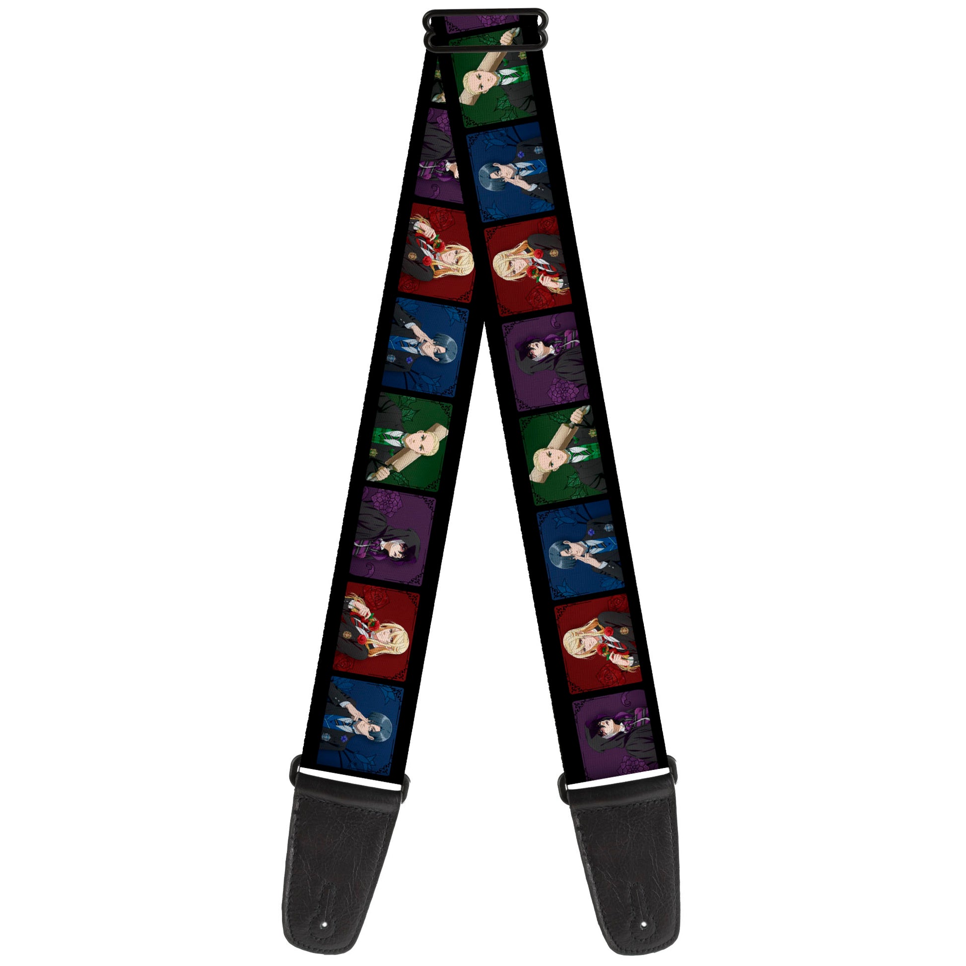 Guitar Strap - Black Butler House Head Pose Blocks Black/Multi Color Guitar Straps Black Butler