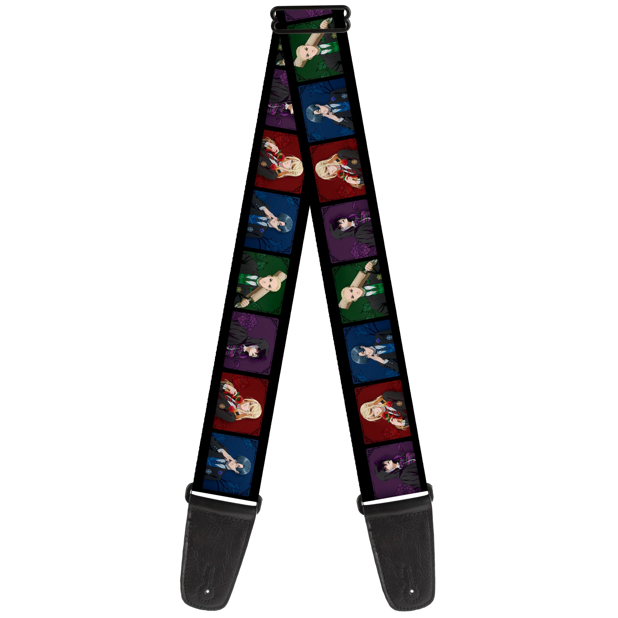 Guitar Strap - Black Butler House Head Pose Blocks Black/Multi Color Guitar Straps Black Butler