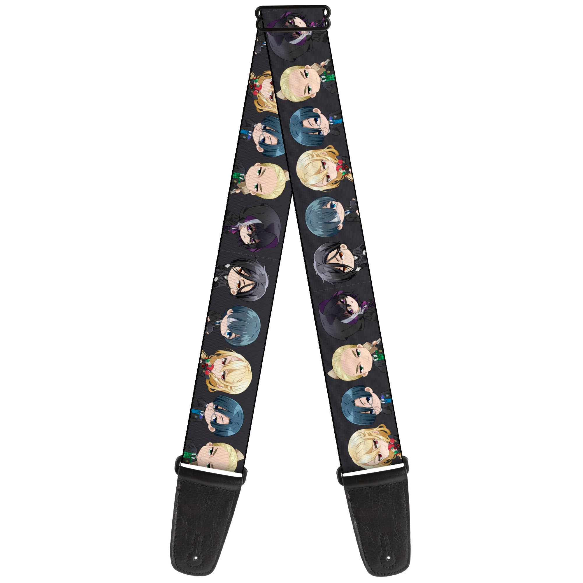 Guitar Strap - Black Butler Six Chibi Characters Poses Black Guitar Straps Black Butler