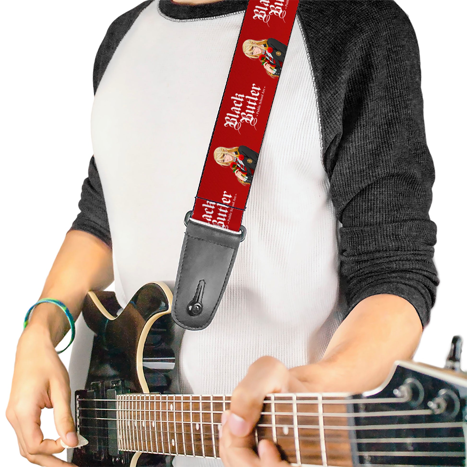 Guitar Strap - BLACK BUTLER Edgar Redmond Pose and Title Logo Red Guitar Straps Black Butler