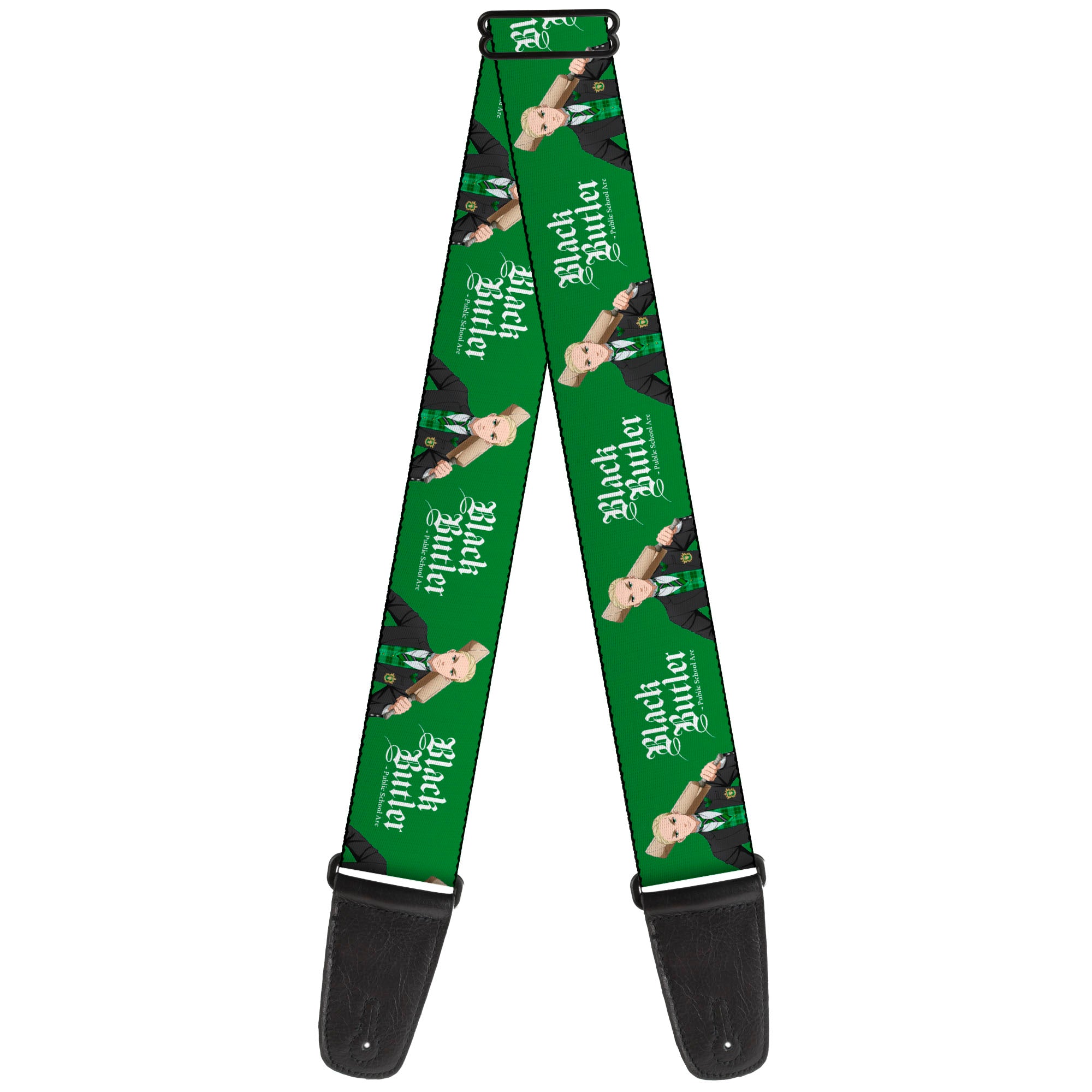 Guitar Strap - BLACK BUTLER Herman Greenhill Pose and Title Logo Green Guitar Straps Black Butler