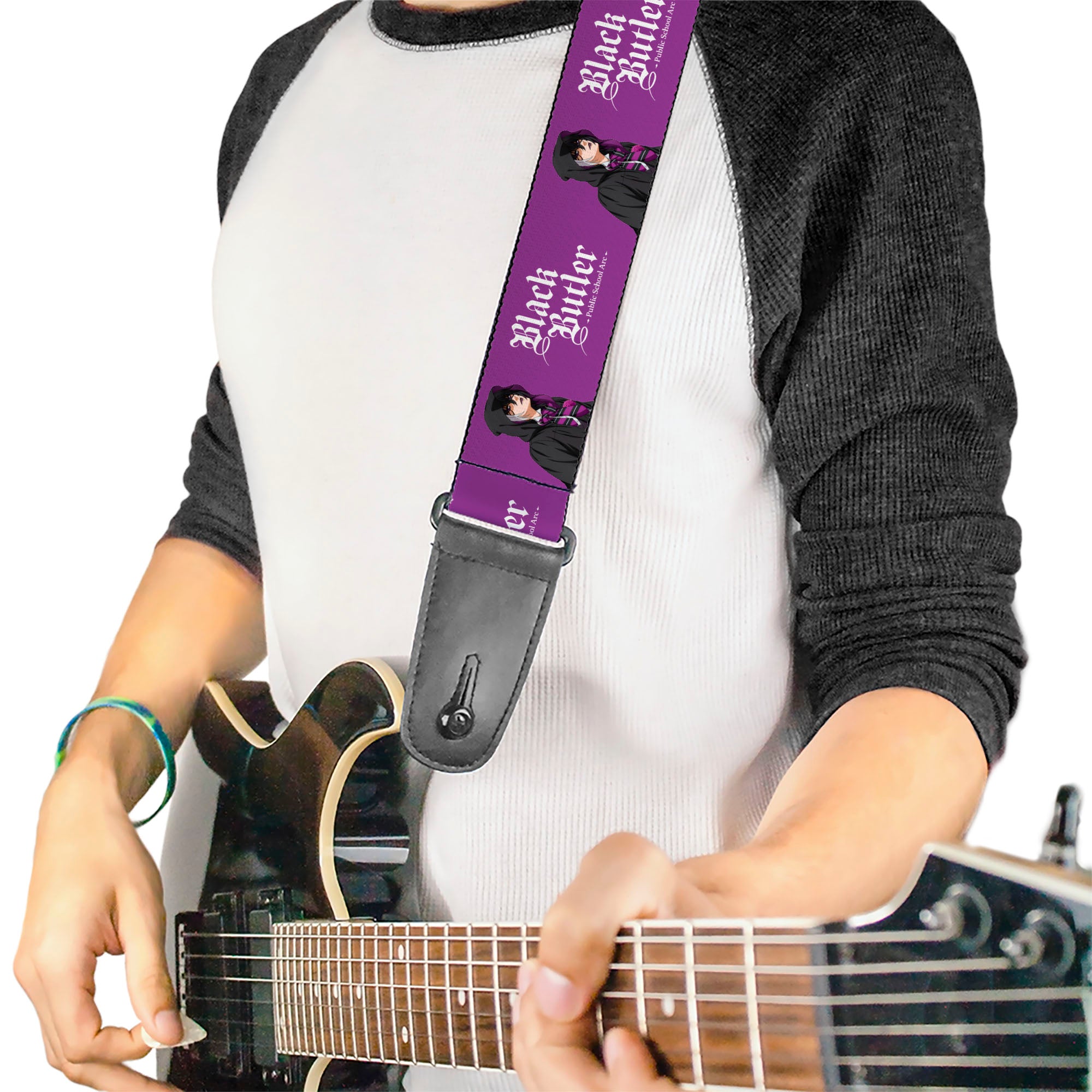 Guitar Strap - BLACK BUTLER Violet Gregory Pose and Title Logo Purple Guitar Straps Black Butler