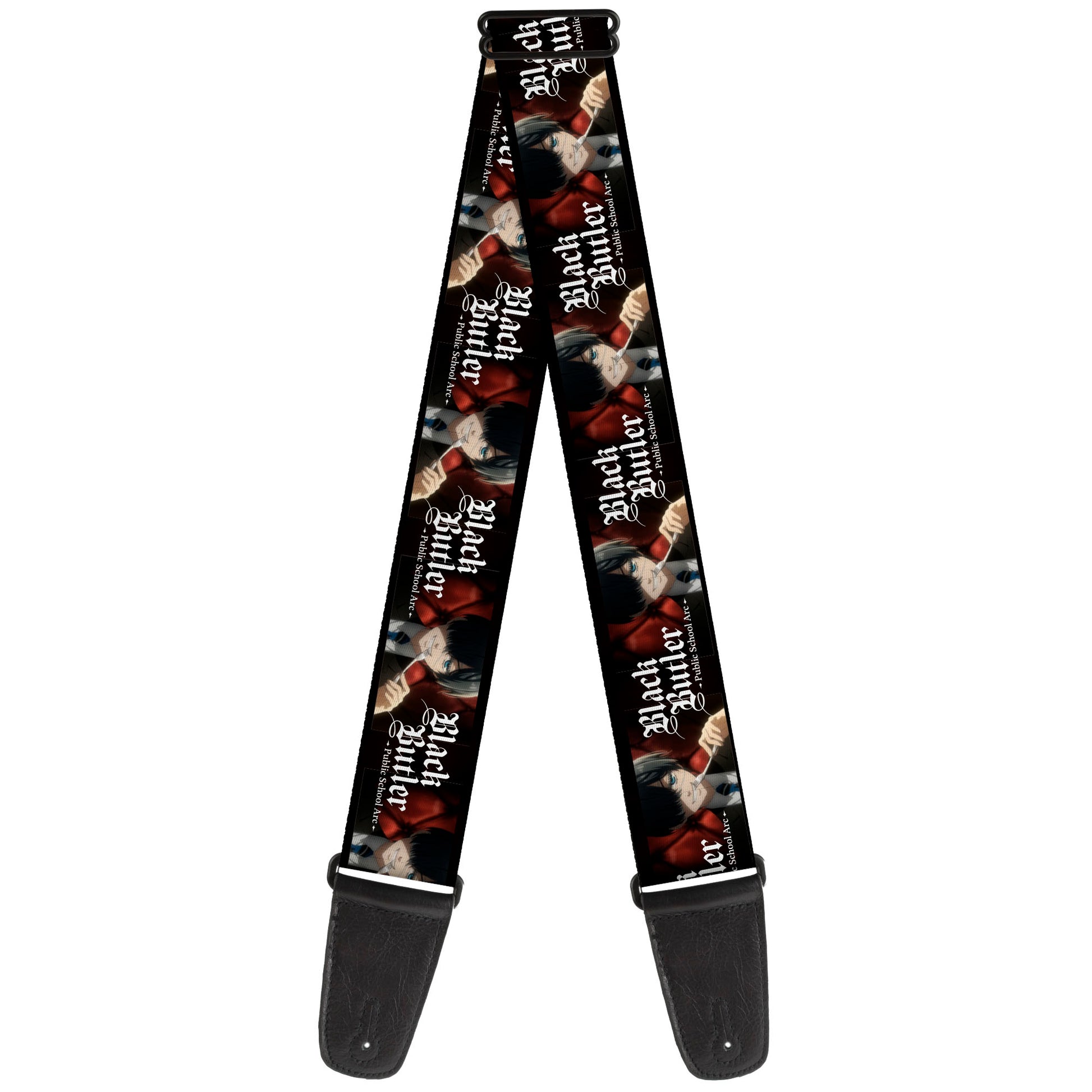 Guitar Strap - BLACK BUTLER Ciel Phantomhive Fork Pose and Title Logo Guitar Straps Black Butler
