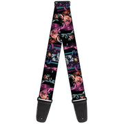 Guitar Strap - Batman Batgirl and Joker Comic Book Cover Face Close-Ups Black Guitar Straps DC Comics   