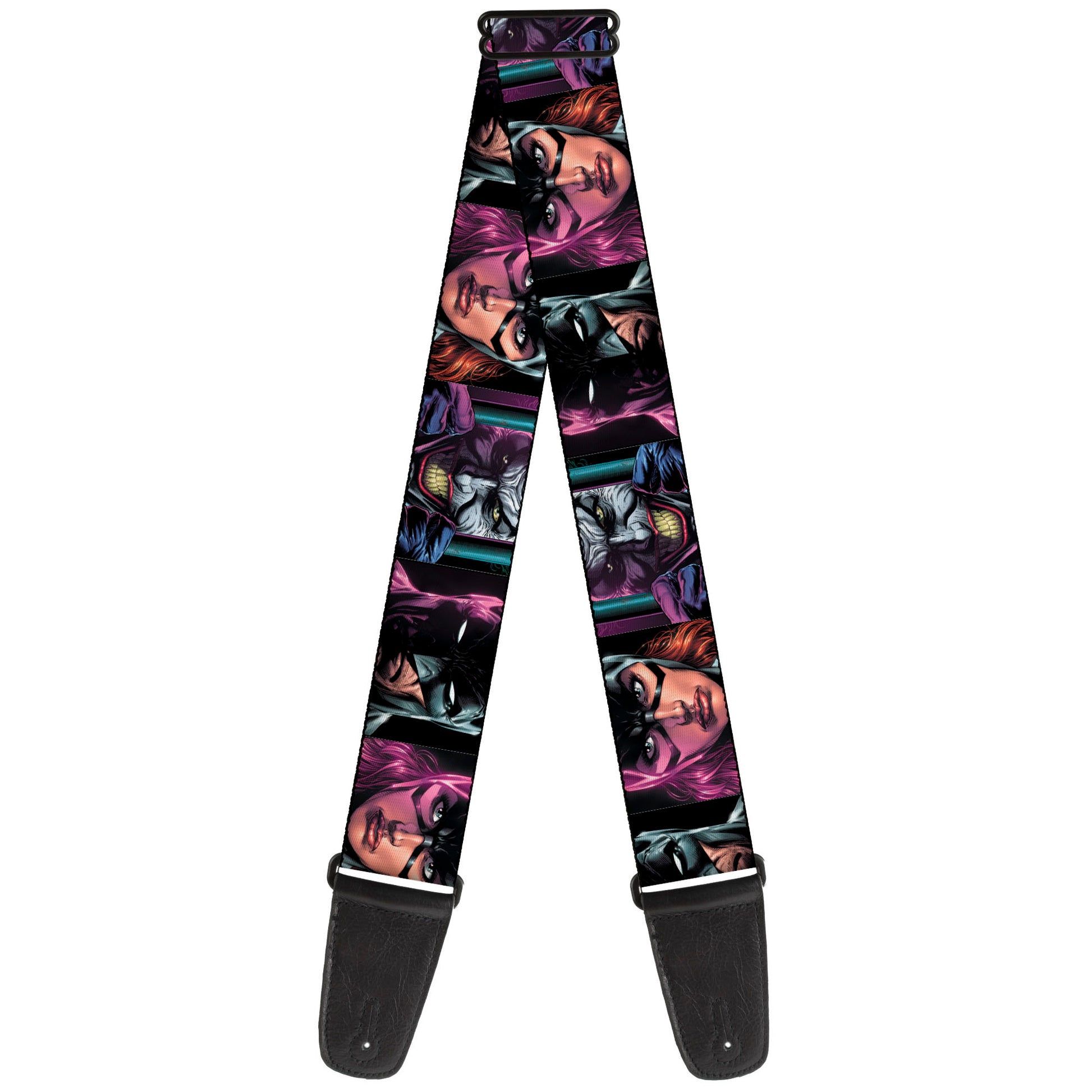 Guitar Strap - Batman Batgirl and Joker Comic Book Cover Face Close-Ups Black Guitar Straps DC Comics   